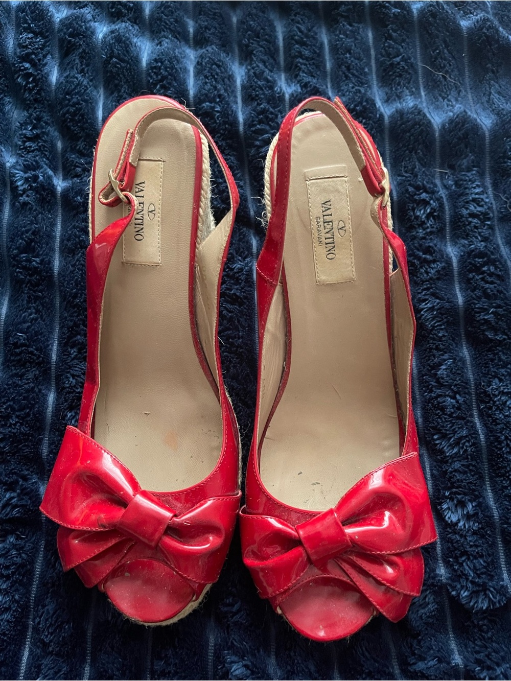 Valentino Red Patent Bow Wedge Slingbacks
